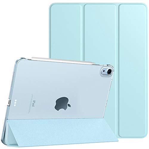 TiMOVO Funda para Nuevo iPad 10.9 Inch, iPad Air 4.ª Generación 2020, Cubierta de Tres Plegables con Posterior Transparente TPU Ligera con Auto Sueño/Estela, Azul Claro