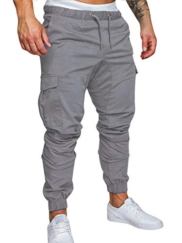 FGFD Pantalones de Hombre Jogger Deportivos Pantalón Cargo Casuales Chino de Algodón Pants Sueltos Ocasionales (Gris Claro, L)