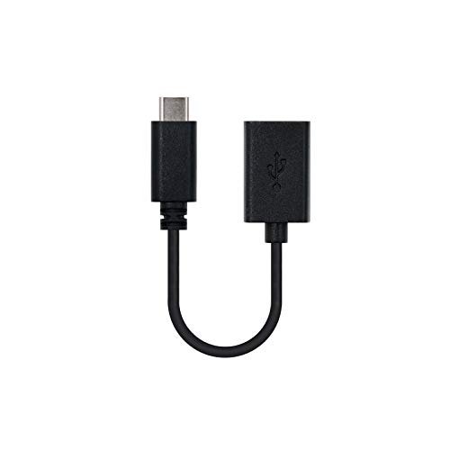 NanoCable 10.01.2400 - Cable 3A USB-C OTG (On-The-GO) USB 2.0, hasta 3 Amperios de carga, macho-hembra, tipo C/M-A/H, negro, 15cm