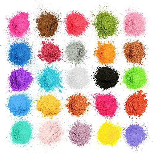 MOSUO Pigmentos en Polvo,5g*25 Colores Natural Mica Tintes para teñir Resina Epoxi, Jabones, Slime, Cera, Pintura, Vela, Uñas, Cosmético y Arte de Bricolaje - Metalizados Colorante