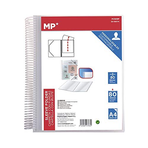 MP - Carpeta Clasificadora con Anillas, 80 Fundas A4 con Portada Personalizable
