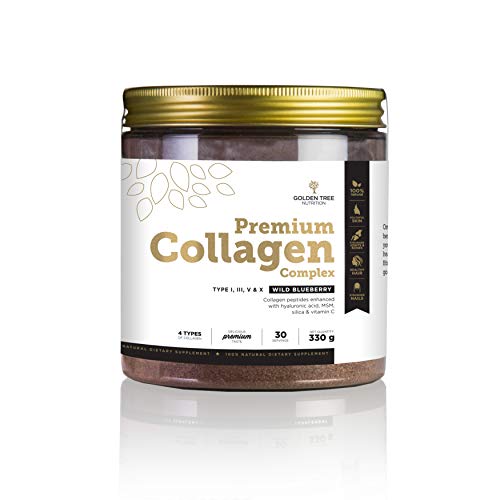 Golden Tree Premium Complejo de Colágeno en Polvo, 330g, 30 Porciones, 4 Tipos de Colágeno
