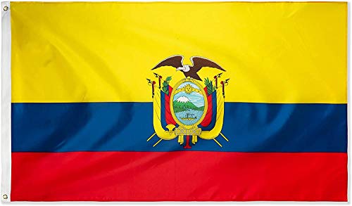 Ericraft Bandera ecuatoriana Grande 90x150cms Bandera de Ecuador de balcón para Exterior Reforzada y con 2 Ojales metálicos, Bandera Ecuador Tela