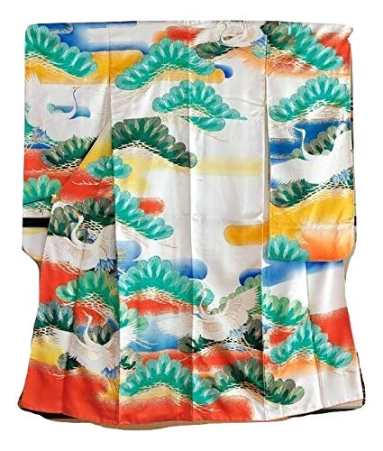 '"furisodé Kimono hecho en la mano, en seda, diseño: grúa y Pin
