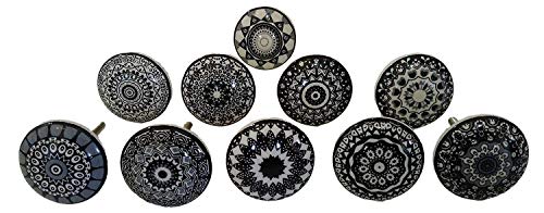 20 tiradores vintage de cerámica con distintos diseños de flores, ideales para puertas, armarios, cajones y cómodas, diseños distintos, color negro