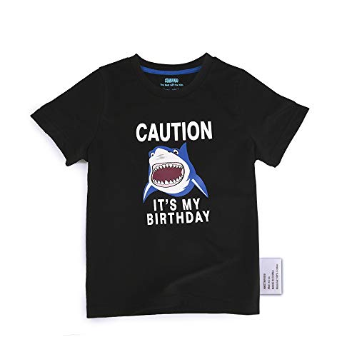 AMZTM Tiburón Camiseta de Cumpleaños - Niños Cumpleaños Fiesta Manga Corta 100% Algodón Negro Cuello Redondo de Camiseta Tops