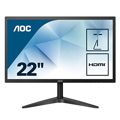 AOC 22B1HS - Monitor sin Bordes de 21.5” FHD (1920x1080, 60 Hz, 5 ms, 250 CD/m², IPS Sin Bordes, Flicker Free y Low Blue Light, VGA, HDMI) Color Negro