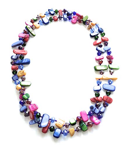 BRANDELIA Collares Largos de Colores Mujer Bisutería de Nácar y Perlas de Cristal, Colores Alegres