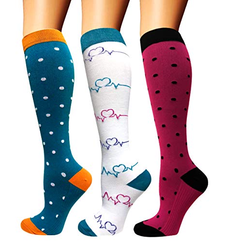 Calcetines de compresión para mujeres y hombres: los mejores calcetines médicos, para correr, enfermería, circulación y recuperación, senderismo, viajes y vuelo, 20-25 mmHg A02-multicolor-3 pairs S/M
