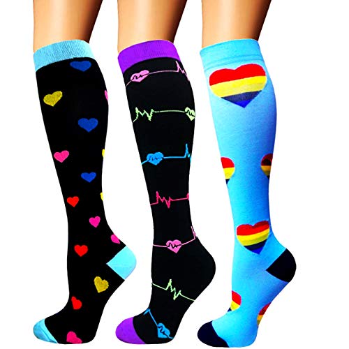 Calcetines de compresión para mujeres y hombres: los mejores calcetines médicos, para correr, enfermería, circulación y recuperación, senderismo, viajes y vuelo, 20-25 mmHg A10-multicolor-3 pairs S/M