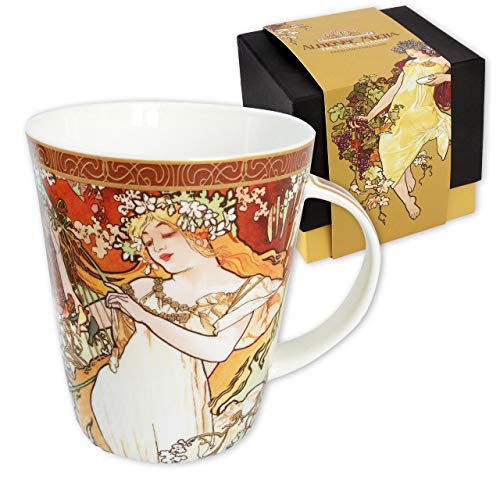 Carmani - Gran taza de porcelana decorada con 'Primavera' de Alfons Mucha 450ml