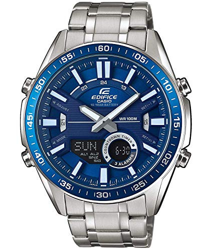 Casio EDIFICE Reloj en caja sólida, 10 BAR, Azul, para Hombre, con Correa de Acero inoxidable, EFV-C100D-2AVEF