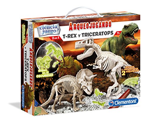 Clementoni- Arqueojugando T-Rex y Triceratops Juego de Ciencia Educativo, Multicolor, 35.1 x 26.2 x 7.4 (550548)