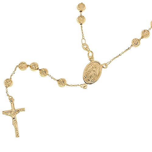 Collar rosario de oro amarillo de 18 quilates 750/1000 con cuentas facetadas, unisex