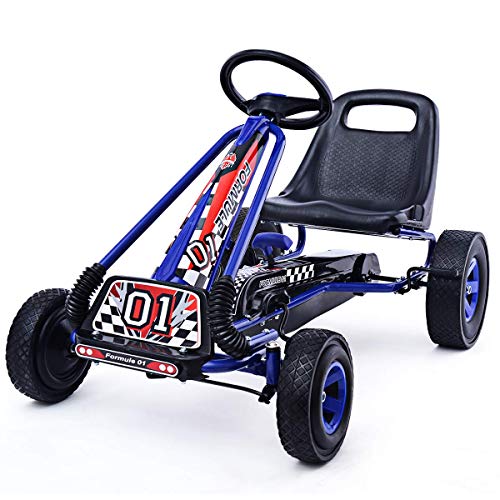 COSTWAY Go Kart Racing para Niños Coche de Pedal Asiento Ajustable con Ruedas de Goma Embrague y Freno Infantil Juguete (Azul)