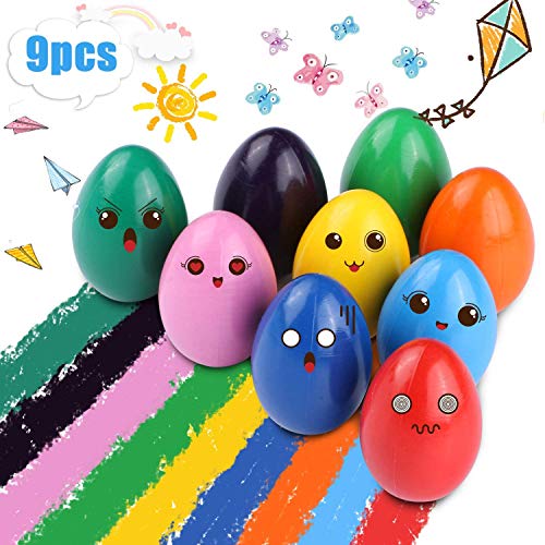 Crayones para Niños Pequeños, 9 Colores Surtidos Crayones Seguro y Lápices de Pintura Lavables Juguetes, Apilables para Niños y Niñas Regalo de Pascua (Forma Huevo)