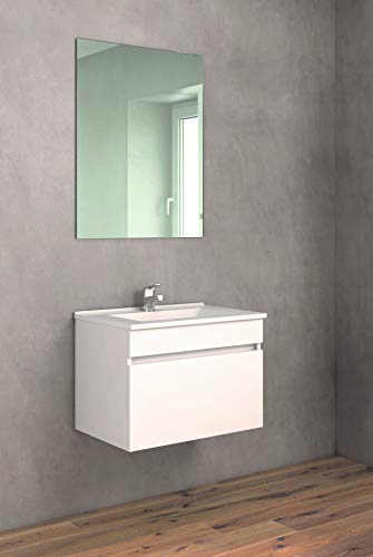 CTESI Conjunto de Mueble de baño Suspendido con Lavabo de Porcelana y Espejo - 1 cajón - El Mueble va MONTADO - Modelo Soki (60 cms, Blanco)