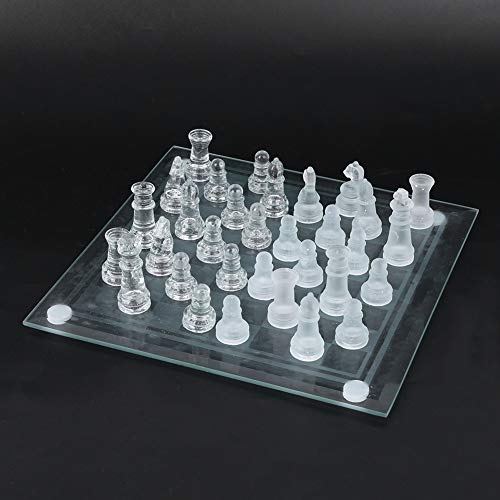 Dilwe Ajedrez de Cristal, 20x20cm 32 Piezas de ajedrez Cristal Esmerilado Ajedrez Internacional Niños Puzzle Juego de ajedrez