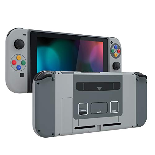 eXtremeRate Carcasa Completa para Nintendo Switch Funda Cubierta Trasera para Consola de Switch,Case de Agarre Botones Coloridos para Joy-Con de Nintendo Switch Shell de Bricolaje(Clásico SFC SNES EU)