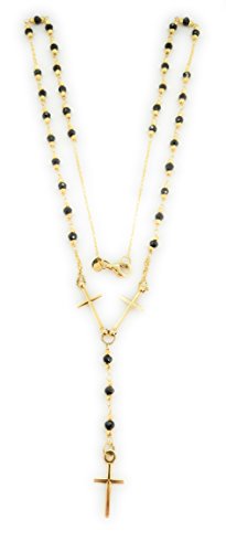 Gioie Preziose - Collar Rosario de oro amarillo 18 quilates con tres cruces con onici naturales – Longitud 45 cm – Hecha a mano en Vicenza