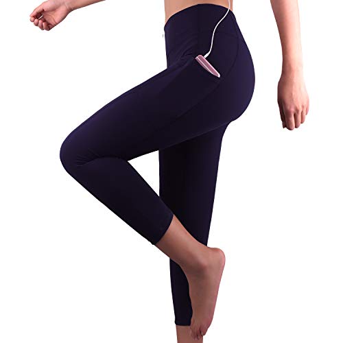 GRAT.UNIC Mallas Deportivas de Mujer,Mujer Pantalones elásticos de Yoga con Bolsillos Laterales,3/4 Polainas de Yoga Fitness (Azul 3/4, XL)