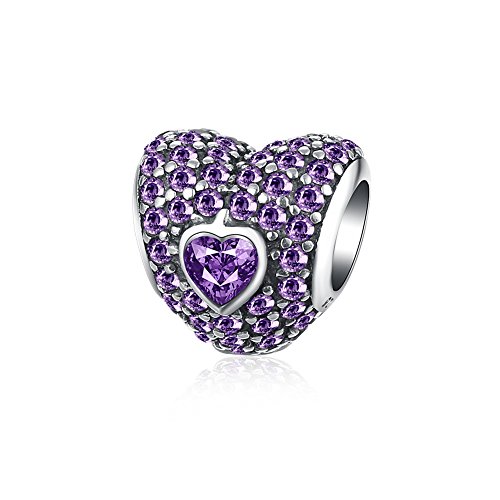 HMILYDYK - Abalorio con forma de corazón "Te Amo Para Siempre" con cristales de circonita y plata de ley 925 para pulseras de Pandora.