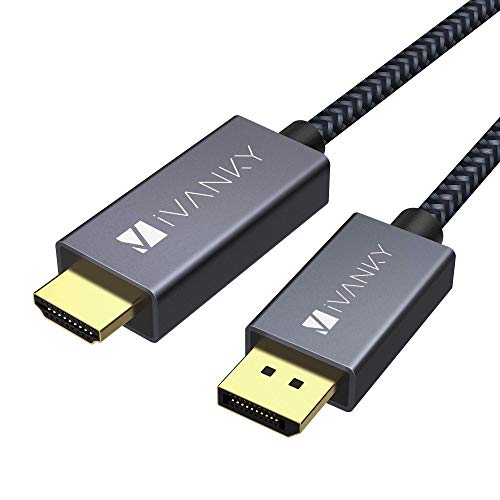 IVANKY Cable DisplayPort a HDMI, 1M Cable de DP a HDMI 1080P [Trenzado Nylon] Hombre a Hombre Compatible con HDTV, Portátil, AMD, NVIDIA, HP Elitebook, ThinkPad y Más - Gris