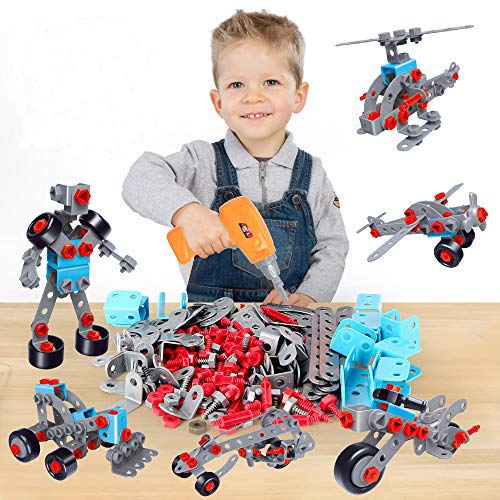 Juguete de construcción 12 en 1, 282 PCS Juegos de taladros eléctricos, ensamblaje de Rompecabezas Creativo 3D DIY Toy, Montessori Toys Mosaic Toy Gifts