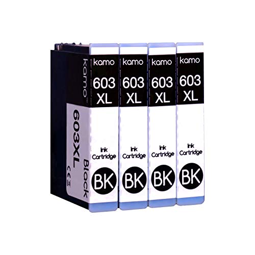 Kamo 603XL Cartuchos de Tinta Multipack Compatible con Epson 603 603XL Tinta; Expression Home XP-2100 XP-2105 XP-3100 XP-3105 XP-4100 XP-4105; Workforce WF-2810 WF-2830 WF-2835 WF-2850 (4 Negro)