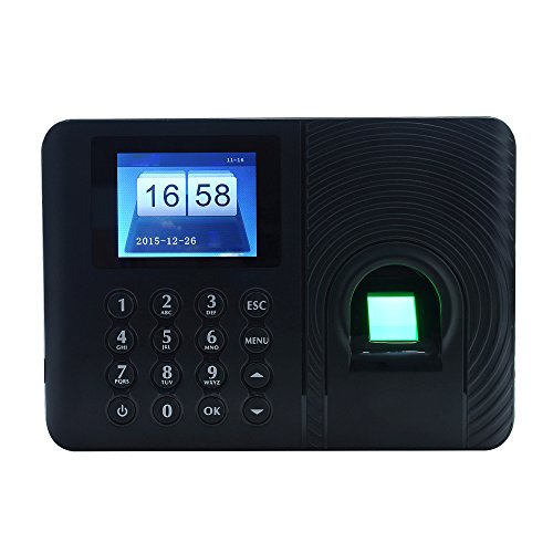 KKmoon Biométrico de Asistencia Máquina,Registrador de Cheques del Empleado, Pantalla de 2.4 Pulgadas TFT LCD,Negro