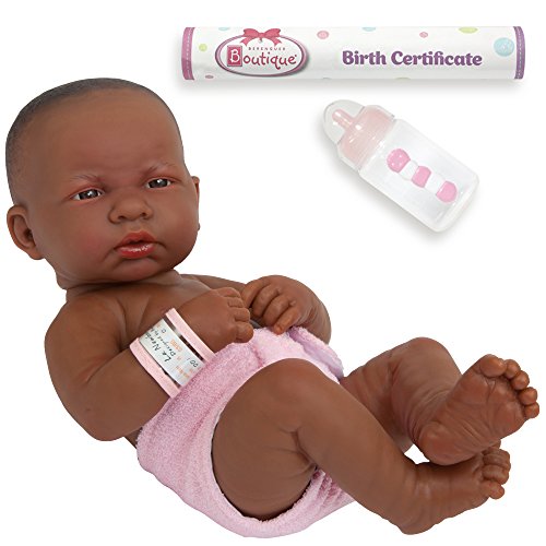 La Newborn Boutique - Realistic 14" Anatomically Correct Real Girl African American Baby Doll All Vinyl First Day Designed by Berenguer Made in Spain