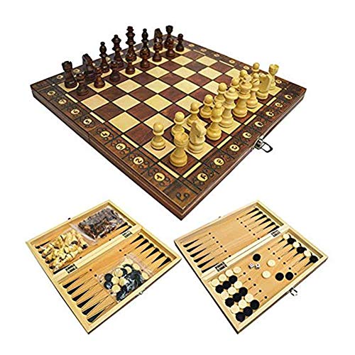 LICHENGTAI 3 en 1 Juego de ajedrez magnético de Viaje, Juguete portátil de Mesa de Viaje, Juegos de ajedrez y ajedrez 3 en 1 y Juego de Tablero de ajedrez Plegable de Backgammon, 44 x 44 CM
