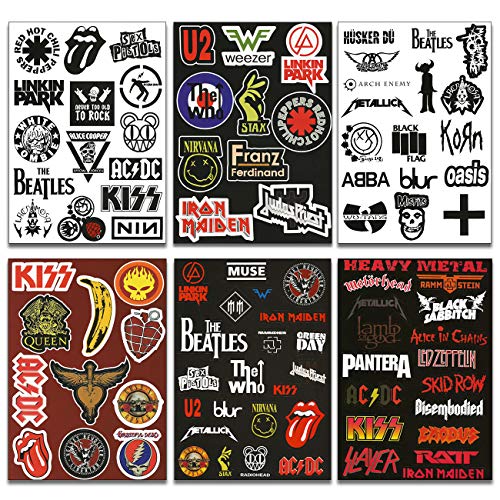 makstore 88 pegatinas de metal punk Rock and Roll para coche, portátil, móvil, moto, bicicleta, monopatín, impermeable, 6 hojas A4