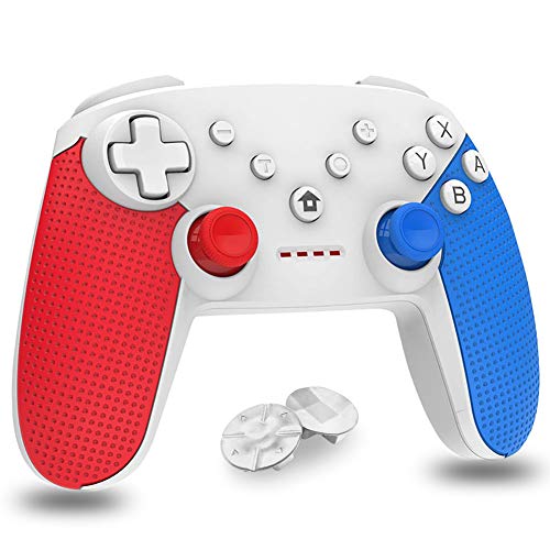 Mando para Nintendo Switch, Bluetooth inalámbrico Controller Switch Pro Support Gyro Axis, Turbo y Dual Vibration Switch Joystick para Nintendo & PC Azul y Rojo (Blanco)