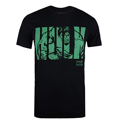 Marvel Hulk Text Camiseta, Negro (Black Blk), X-Large para Hombre