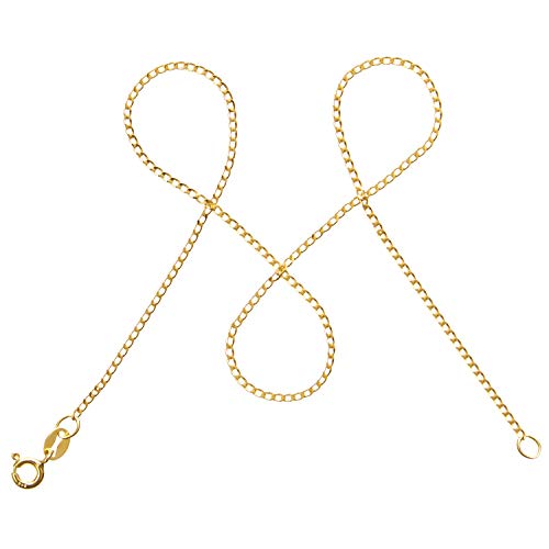 modabilé Cadena de bordillo para damas de plata de ley 925 (1,3mm) SINCERE Collar chapado en oro 38cm: Círculo, Pequeño & Plano + Estuche de regalo | Hecho en Europa