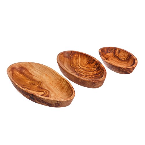 Naturally Med Juego de 3 cuencos ovalados apilables de madera de olivo 13/17/20 cm