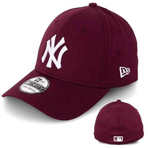 New Era Gorra de béisbol para hombre, edición limitada, MLB, 39THIRTY Stretch Fit New York Yankees, Essential Basic burdeos/blanco XS/S