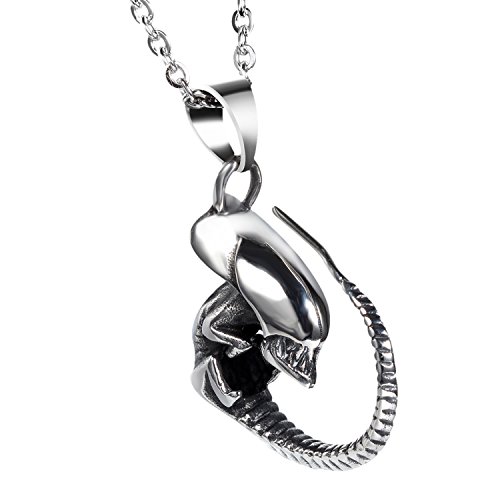 Oidea - Colgante de acero inoxidable con cadena de 55 cm, alien, plateado y negro