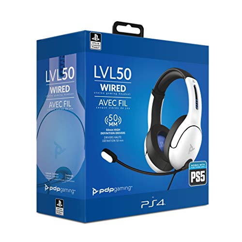 PDP Gaming - Auriculares Con Cable LVL50 Con Licencia Oficial PS4 / PS5 (Color Blanco) (PlayStation 5)
