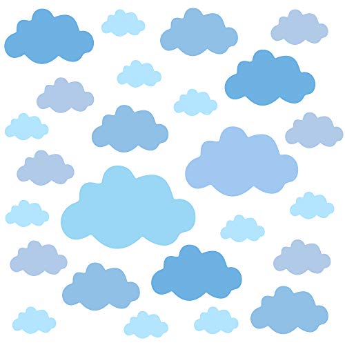 PREMYO 25 Nubes Pegatinas Pared Infantil - Vinilos Decorativos Habitación Bebé Niños - Fácil de Poner Azul Pastel