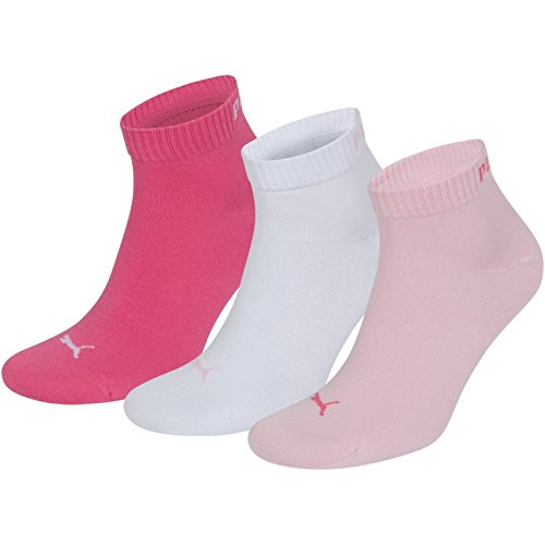 Puma Calcetines deportivos unisex para cuartos, 3 pares, color rosa, talla 38 a 42