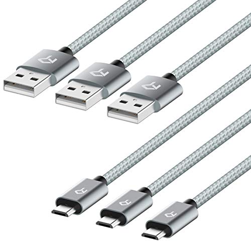 Rankie Cable Micro USB, Trenzado de Nylon, Alta Velocidad Sync y Datos, 0,9m, 3 Unidades, Gris