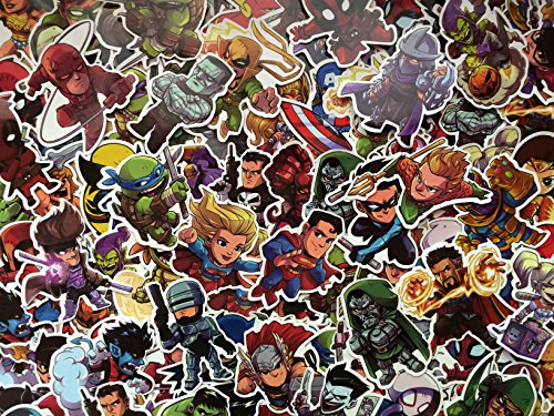 S&B Lote de Pegatinas Super Heroes, héroe, niño, Chibi, Marvel, DC, Stickers, Iron Man, Spiderman, Batman (50)