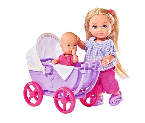 Simba Toys Evi Love- Muñeca Evi 12cm con Carrito de Paseo Bebé, Múltiples Accesorios, Dos Modelos Disponibles, recibirás un Modelo de Forma aleatoria, para niños a Partir de 3 años