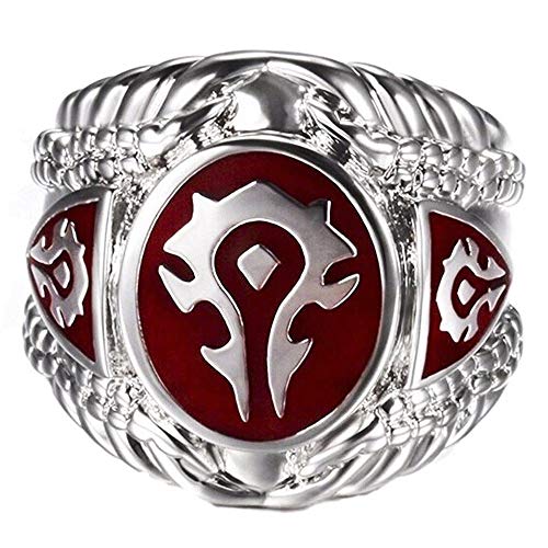 Sping Jewelry World of Warcraft Wow Horda Anillo para hombre con logotipo de Campamento rojo/negro de acero de titanio rojo