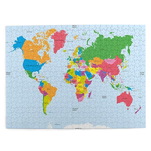 Starodec Adulto 500 Piezas Juego de Rompecabezas Mapa Colorido clásico del Mundo en Estilo político Viajes Europa América Asia África Juguetes Educativos para Niños Decoración hogareña
