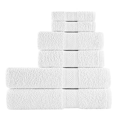 SweetNeedle - Uso diario Juego de toallas de 6 piezas, Blanco - 2 toallas de baño 70x140 CM, 2 toallas de mano 50x90 CM, 2 paño de lavado 30x30 CM - Algodón 100% ringings, peso pesado y absorbente