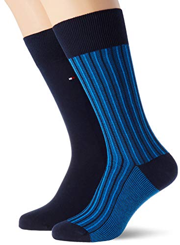 Tommy Hilfiger Th Men Sock 2p Duo Rib calcetines, ilusión azul, 39/42 (Pack de 2) para Hombre