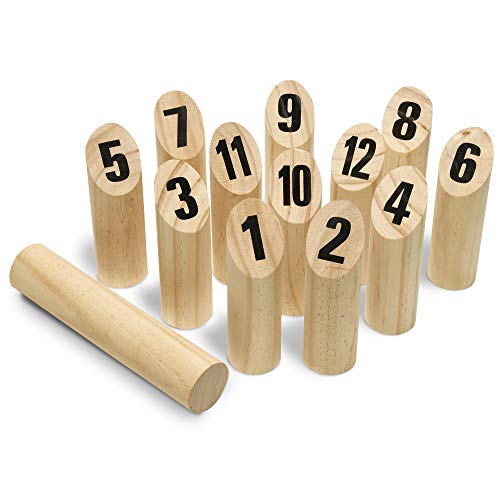 Toyfel Juego de Bolos de Madera Tölky - Bolos finlandeses - Kubb con números - Juego al Aire Libre Juego Madera Juegos Jardin